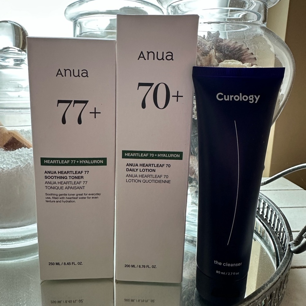 Korean Skincare Heartleaf Soothing Toner, Daily Lotion Set, + Curology cleanser
